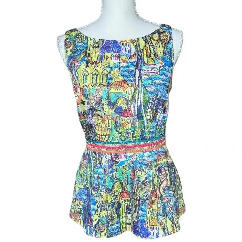 Anthropologie Weston Scenic Cityscapes Peplum Top - Size Small